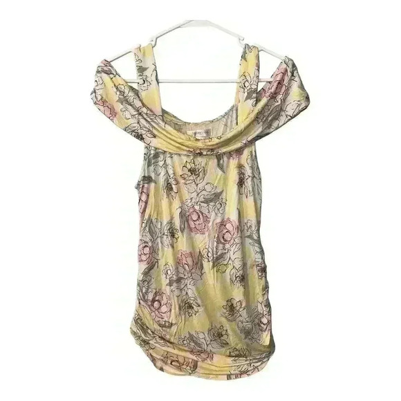 Motherhood Maternity Yellow Floral Cold Shoulder Top, Medium - Picture 1 of 6